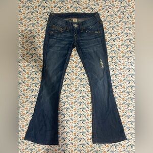 True Religion Dark Blue Distressed Low rise Bootcut Jeans